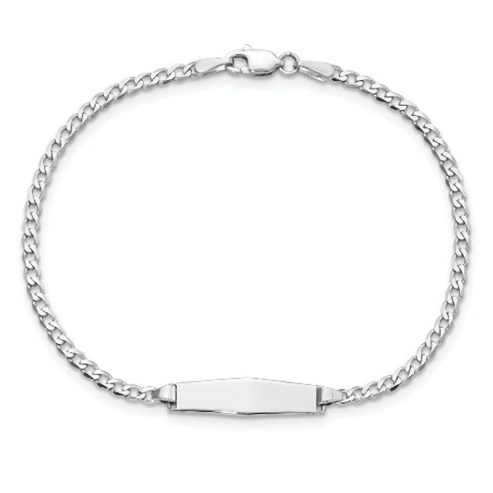 14k White Gold Flat Curb Link Soft Diamond Shape ID Bracelet  length: 7 inches