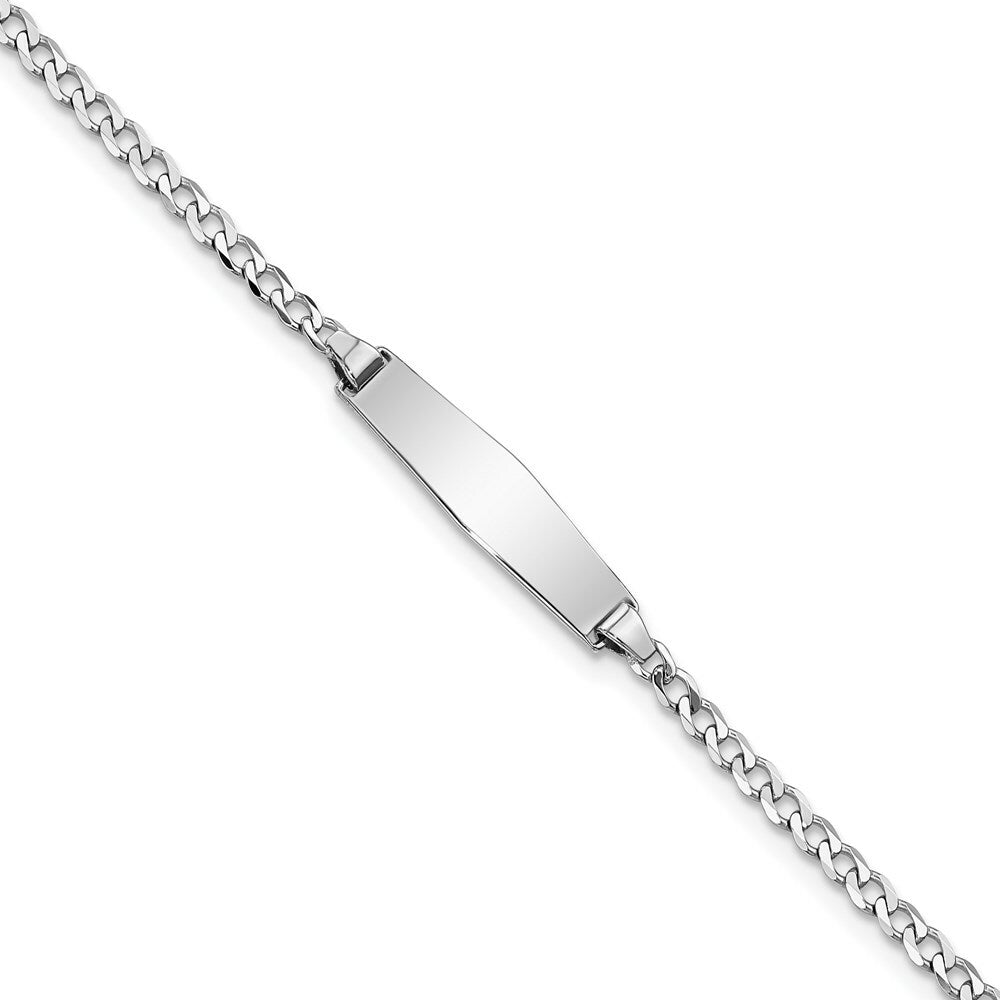14k White Gold Flat Curb Link Soft Diamond Shape ID Bracelet  length: 7 inches