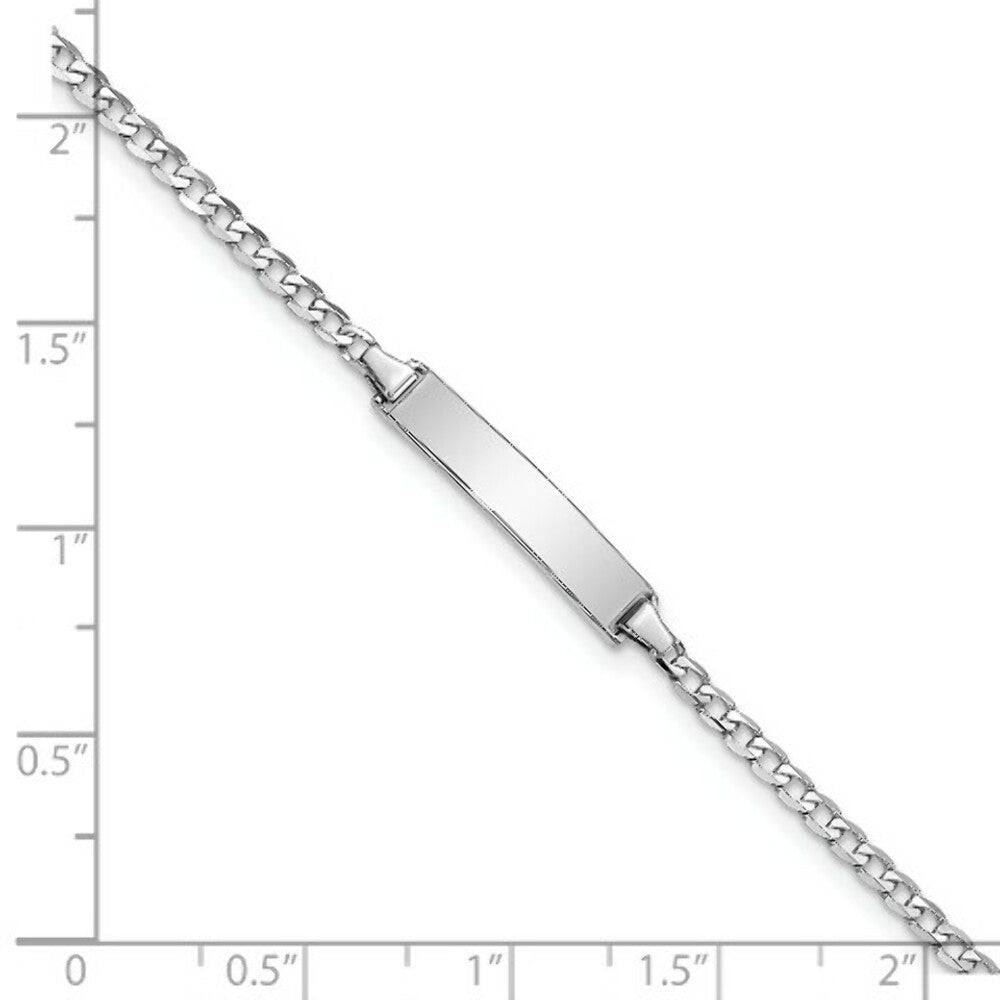 14k White Gold Flat Curb Link ID Bracelet  length: 7 inches