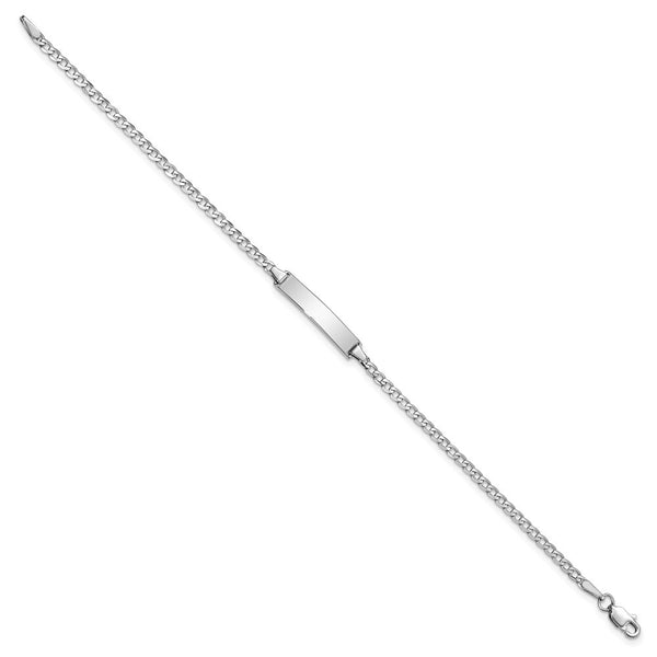14k White Gold Flat Curb Link ID Bracelet  length: 7 inches