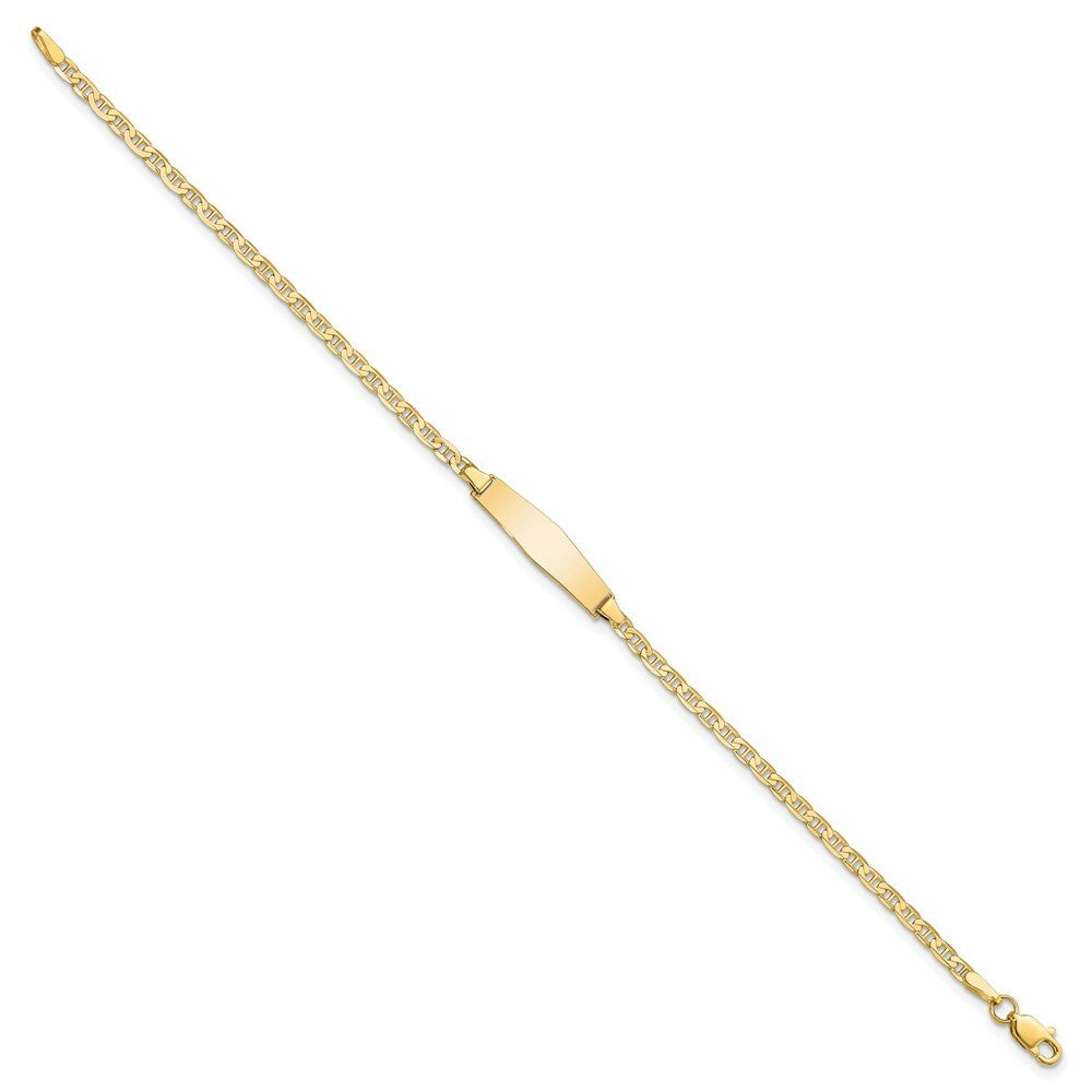 14K Yellow Gold Flat Anchor Link Soft Diamond Shape ID Bracelet  length: 7 inches
