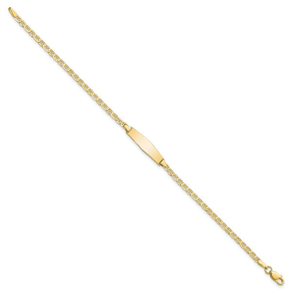 14K Yellow Gold Flat Anchor Link Soft Diamond Shape ID Bracelet  length: 7 inches