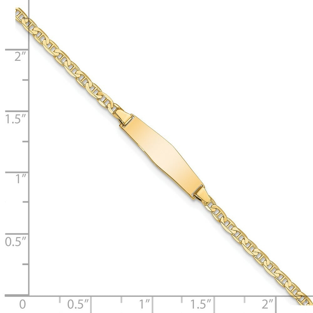 14K Yellow Gold Flat Anchor Link Soft Diamond Shape ID Bracelet  length: 7 inches