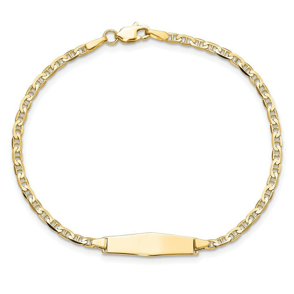 14K Yellow Gold Flat Anchor Link Soft Diamond Shape ID Bracelet  length: 7 inches