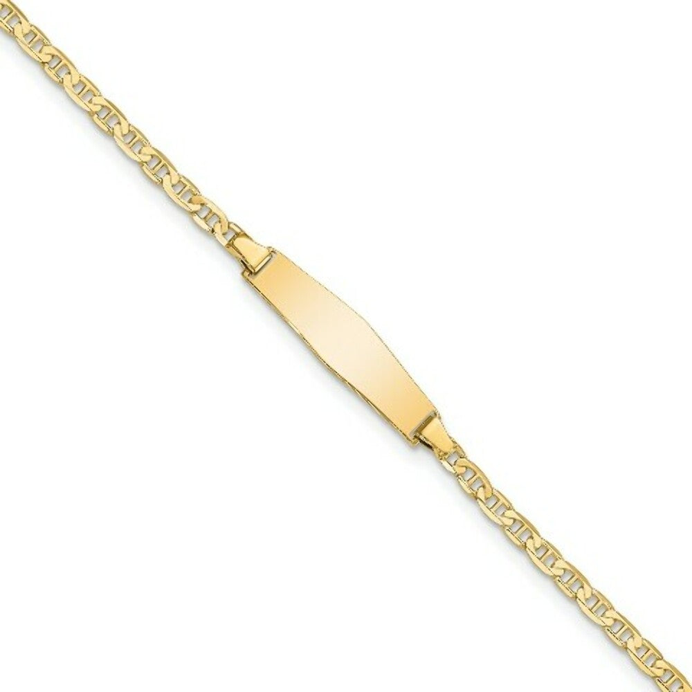 14K Yellow Gold Flat Anchor Link Soft Diamond Shape ID Bracelet  length: 7 inches