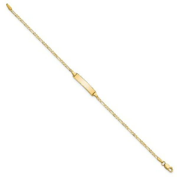 14K Yellow Gold Flat Figaro Link ID Bracelet  length: 7 inches