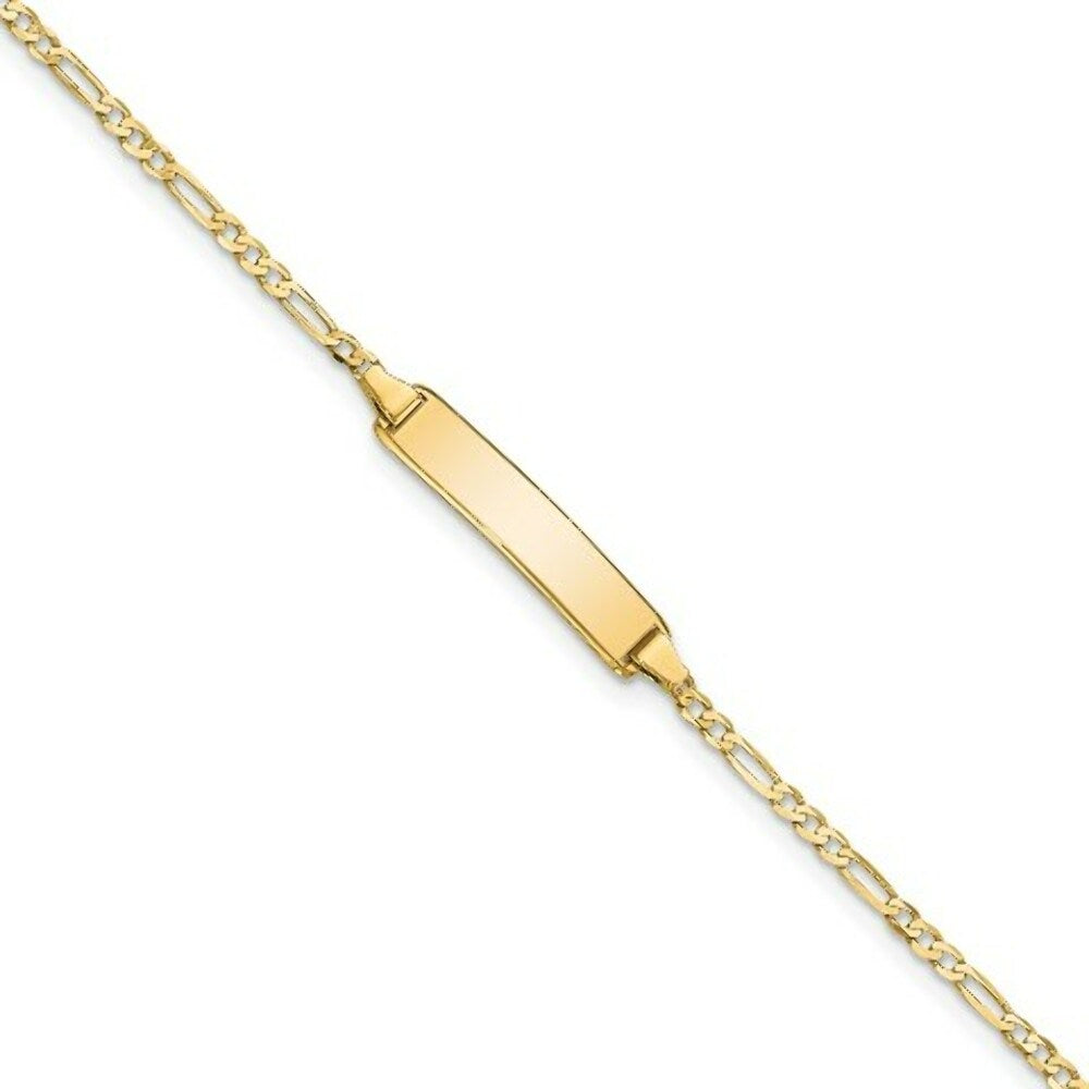 14K Yellow Gold Flat Figaro Link ID Bracelet  length: 7 inches