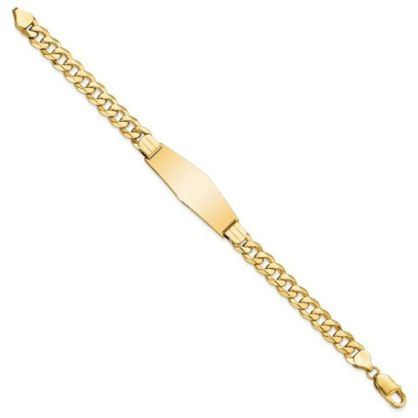 14K Yellow Gold Flat Curb Link Soft Diamond Shape ID Bracelet  length: 8 inches