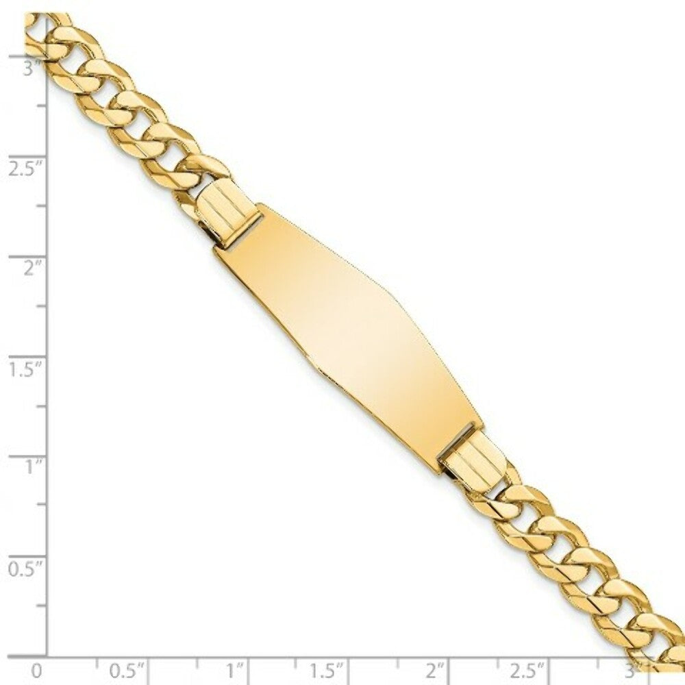 14K Yellow Gold Flat Curb Link Soft Diamond Shape ID Bracelet  length: 8 inches