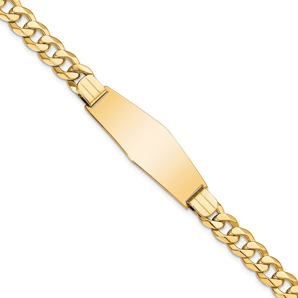 14K Yellow Gold Flat Curb Link Soft Diamond Shape ID Bracelet  length: 8 inches