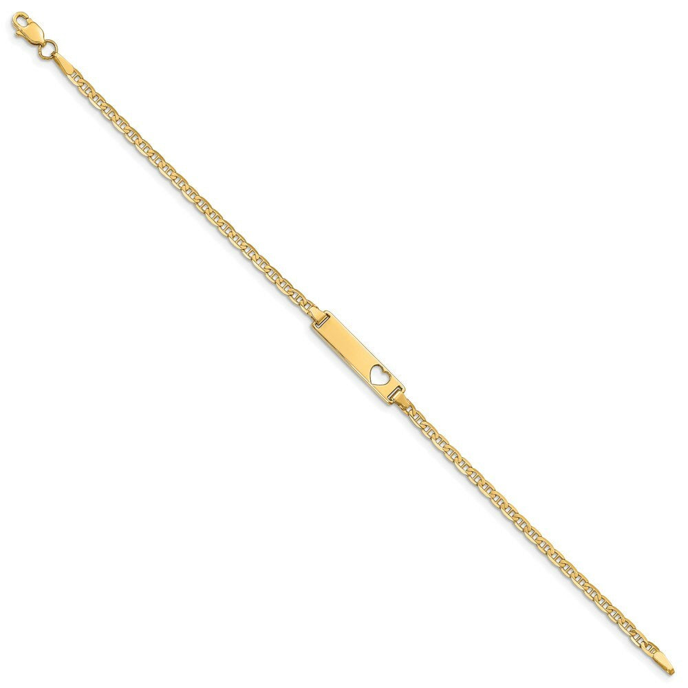 14K Yellow Gold Anchor Link ID, Plate with Cut-out Heart Bracelet  Length 7'' inches