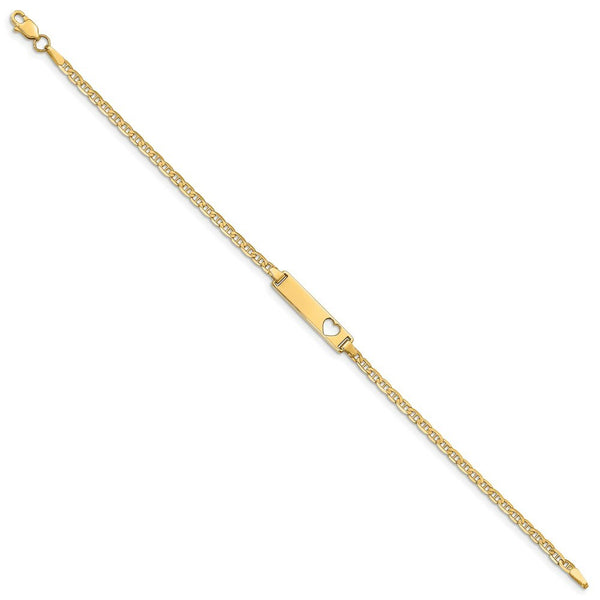 14K Yellow Gold Anchor Link ID, Plate with Cut-out Heart Bracelet  Length 7'' inches