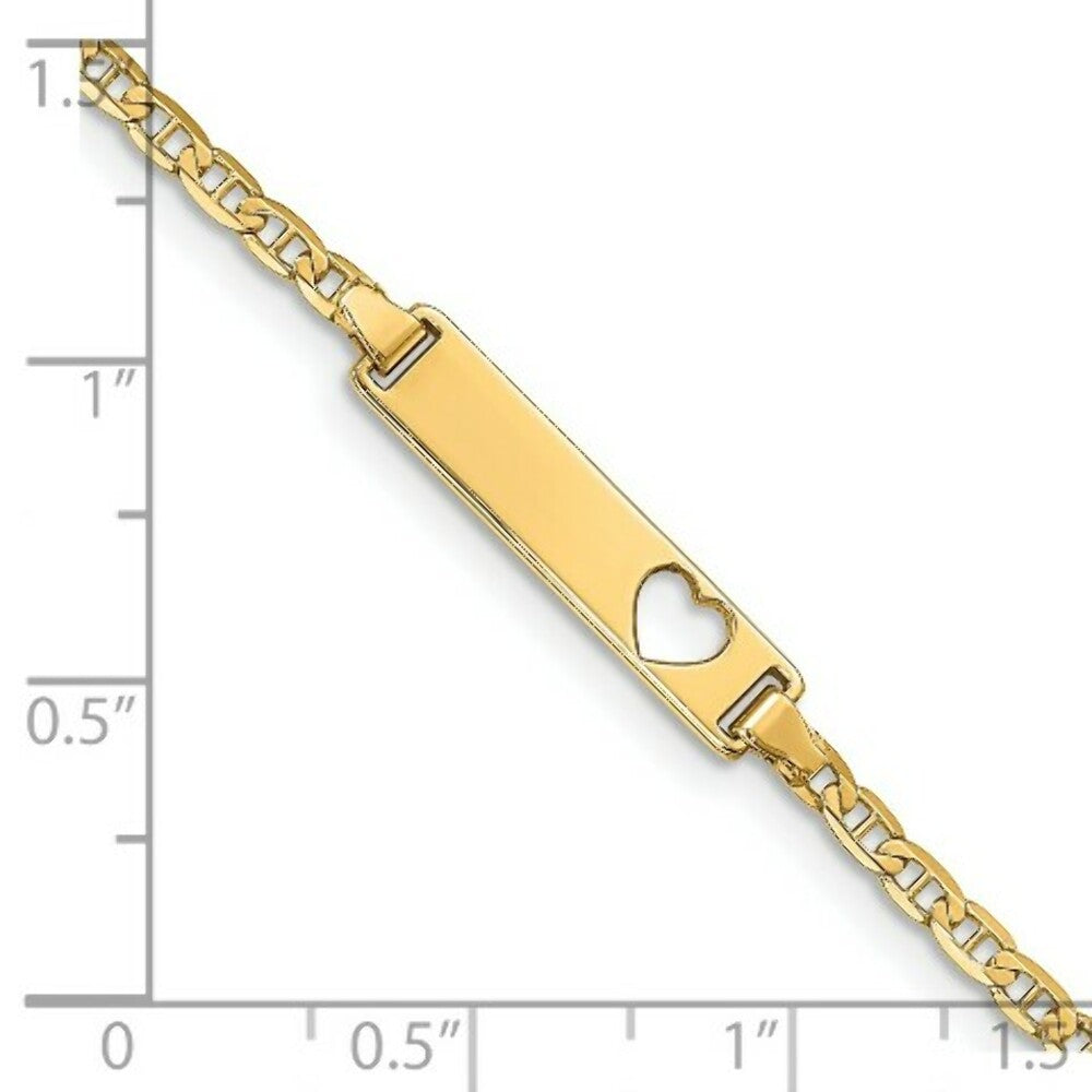 14K Yellow Gold Anchor Link ID, Plate with Cut-out Heart Bracelet  Length 7'' inches