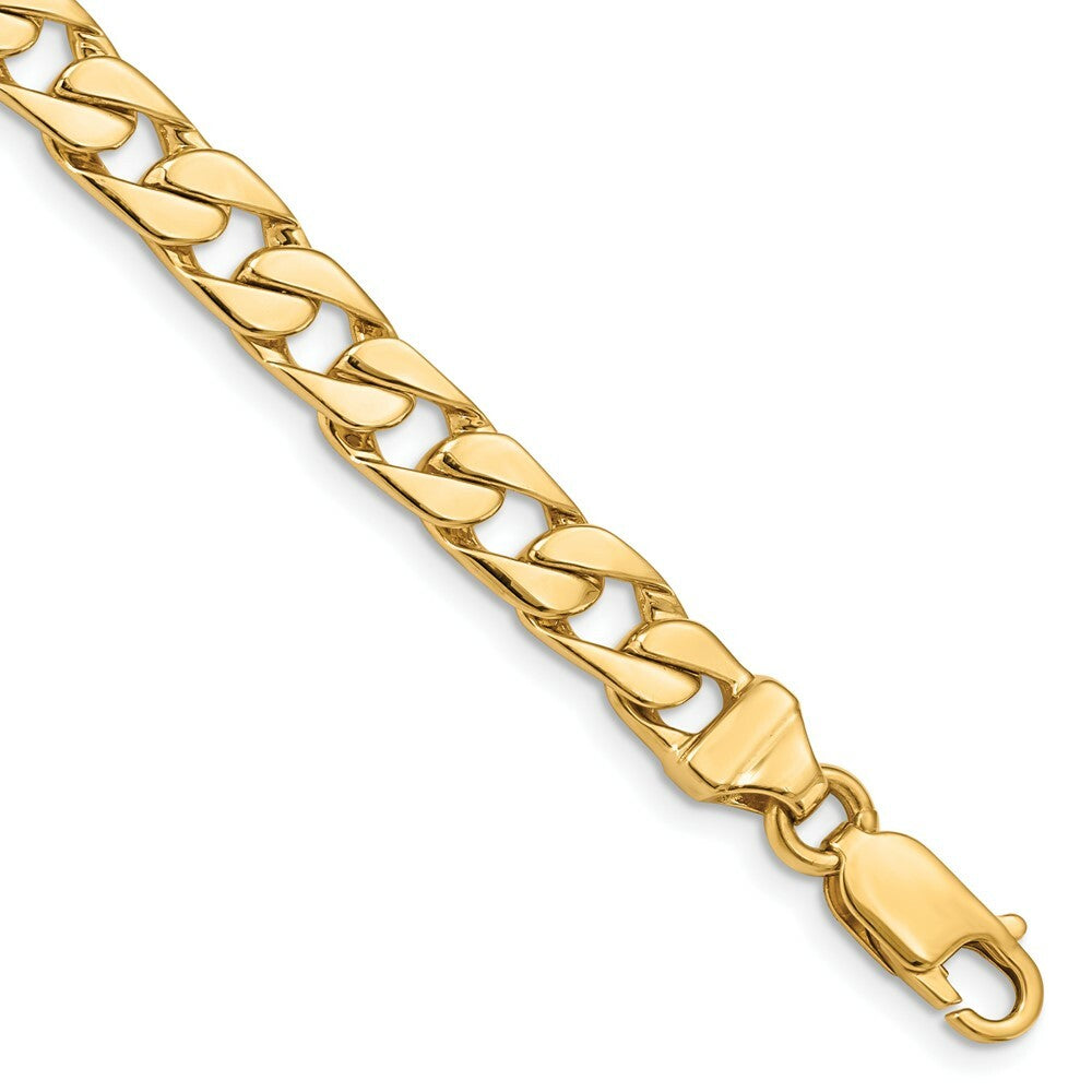 14K Yellow Gold 6.5mm Hand-Polished Fancy Link Chain Bracelet  Length 9'' inches