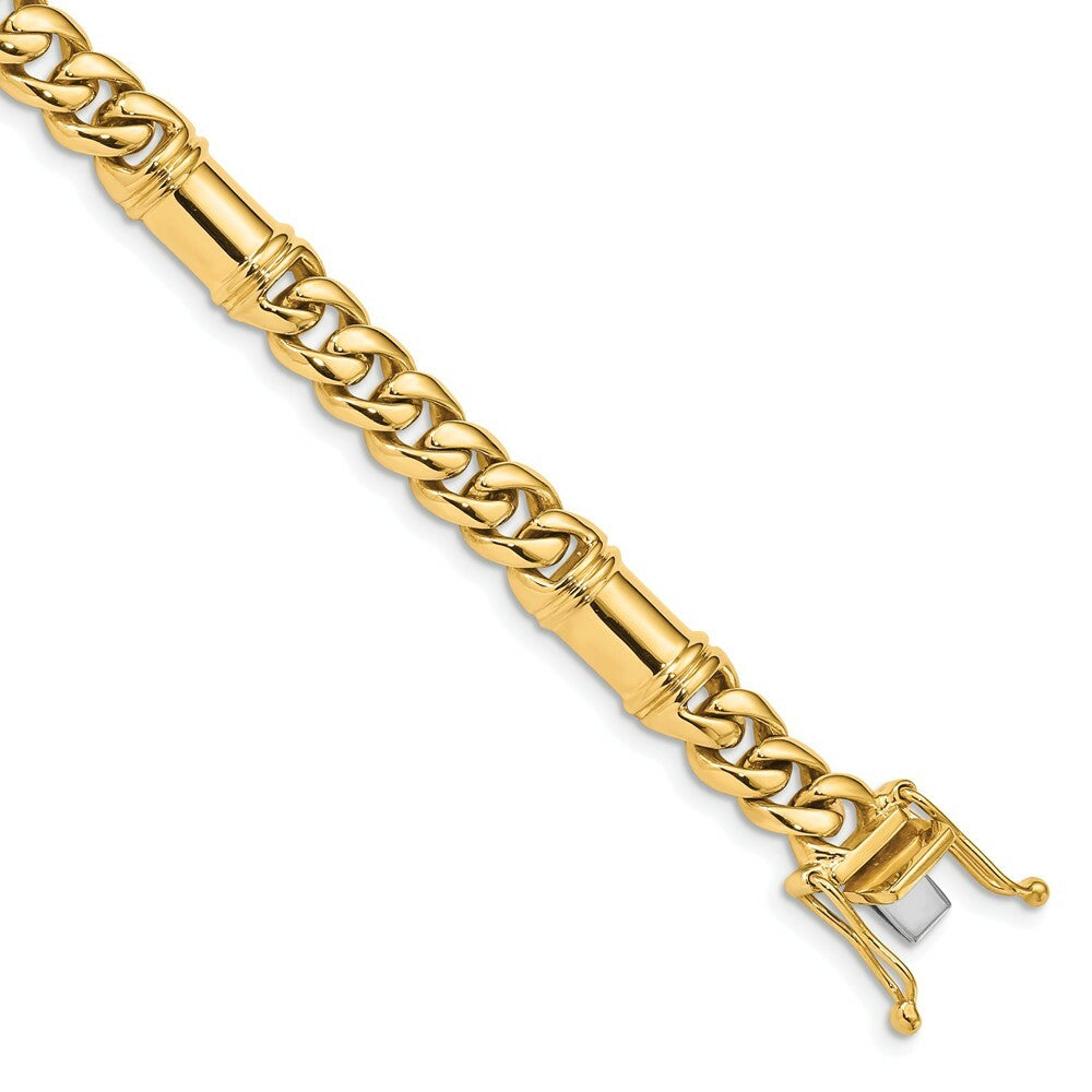 14K Yellow Gold 7.5mm Hand-Polished Fancy Link Chain Bracelet  Length 9'' inches