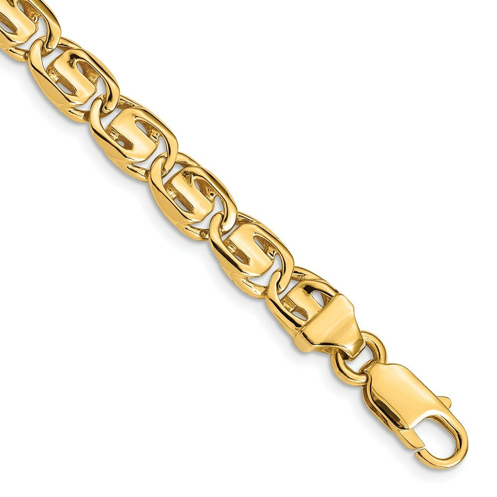 14K Yellow Gold 7mm Hand-Polished Fancy Link Chain Bracelet  Length 9'' inches