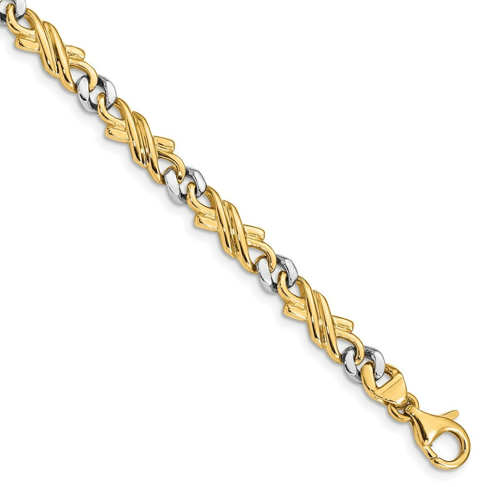 14K Two-tone Gold 6mm Hand-polished Fancy Link Chain