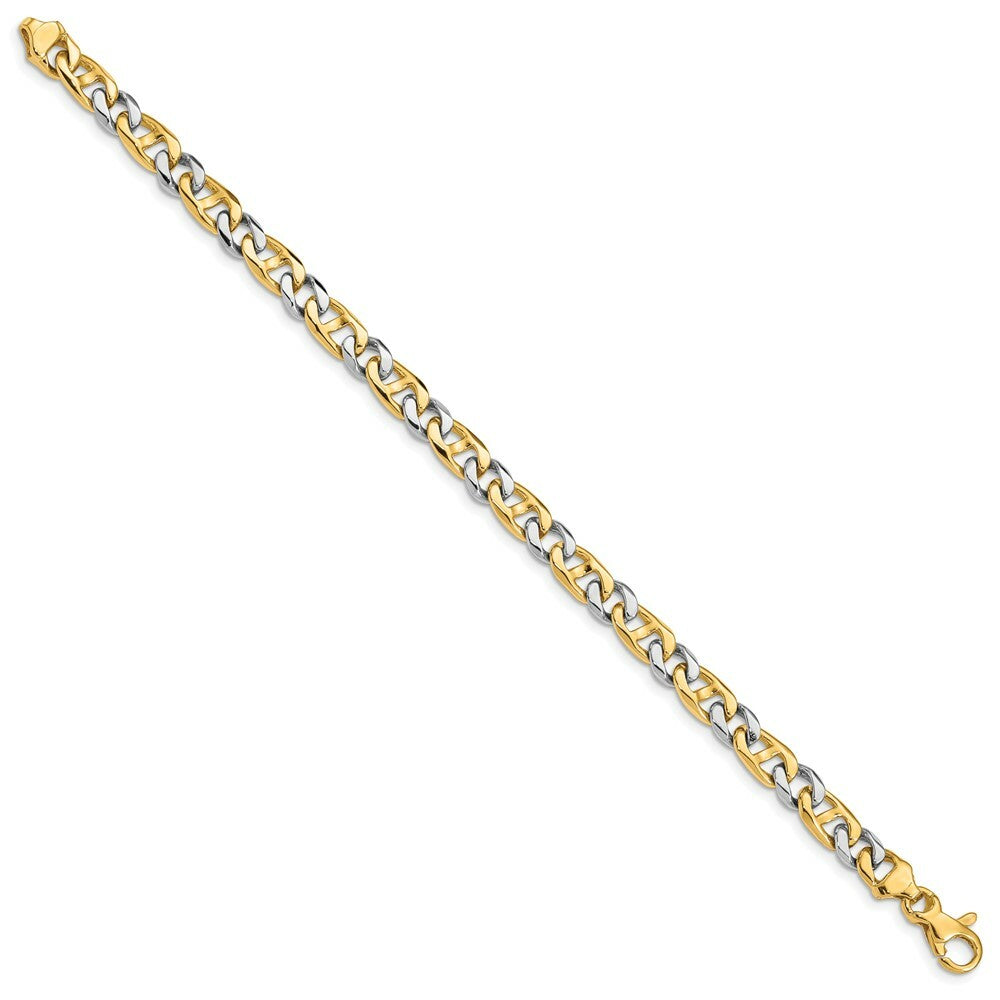 14K Two-tone Gold 5.6mm Hand-Polished Fancy Link Bracelet