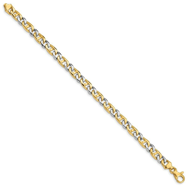 14K Two-tone Gold 5.6mm Hand-Polished Fancy Link Bracelet