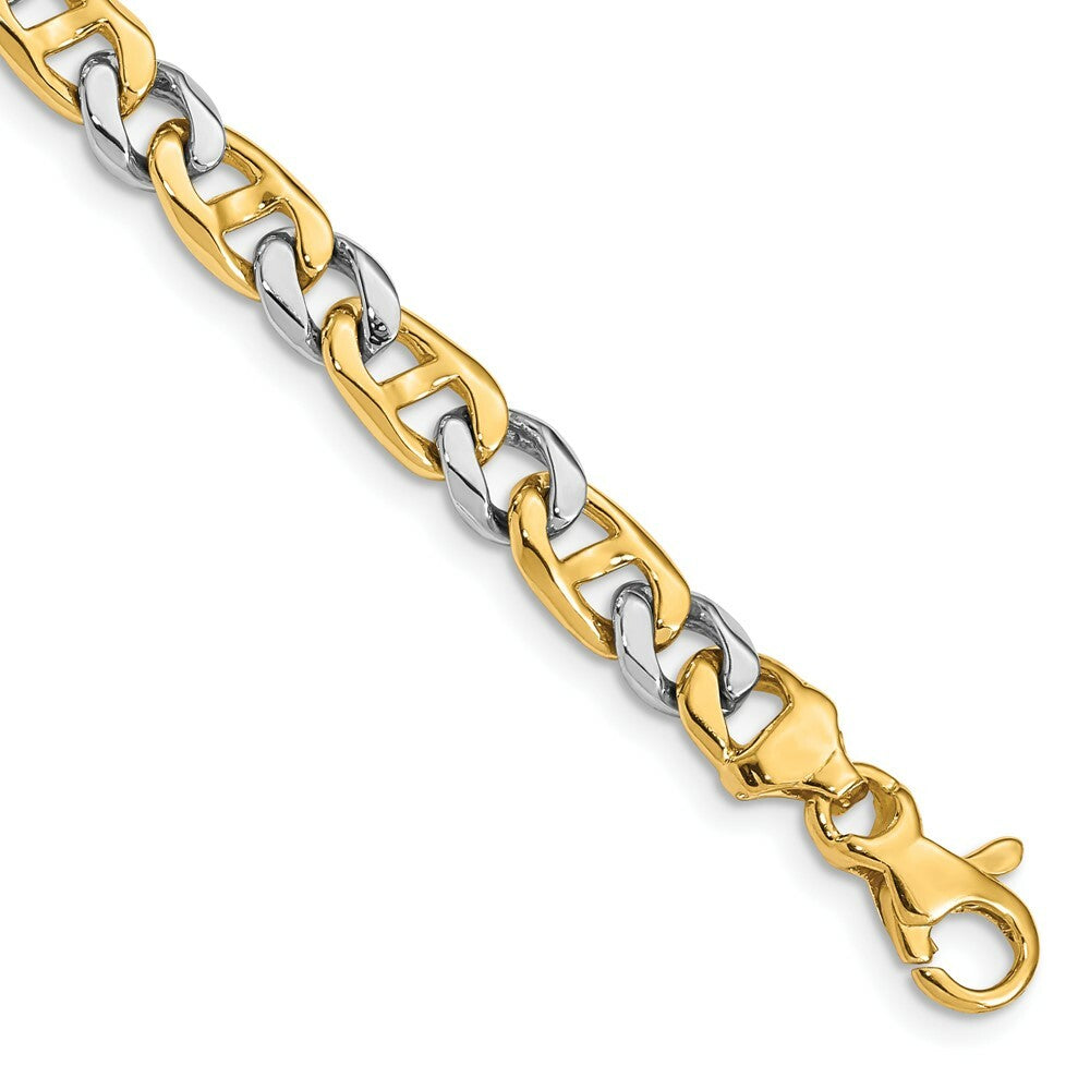 14K Two-tone Gold 6mm Hand-Polished Fancy Link Chain Bracelet  Length 9'' inches