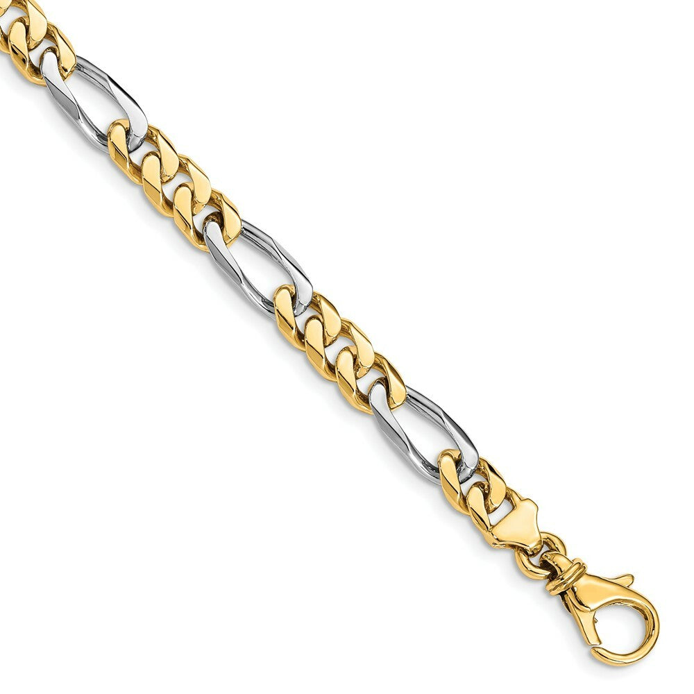 14K Two-tone Gold 6.1mm Hand-polished Fancy Link Bracelet