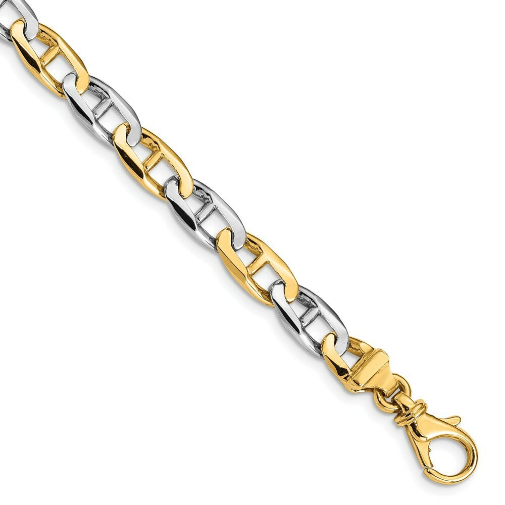14K Two-tone Gold 6.5mm Polished Fancy Link Chain Bracelet  Length 9'' inches