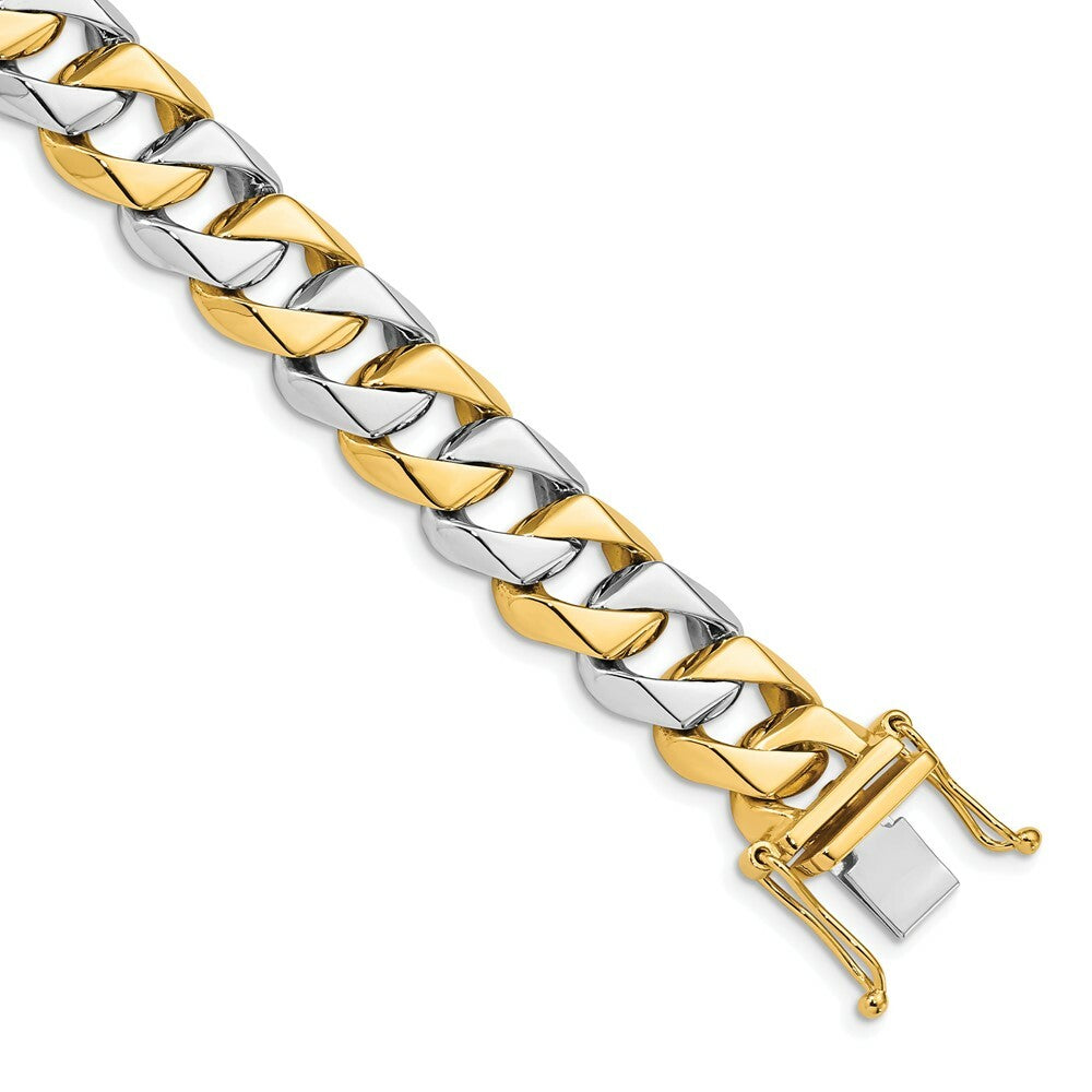 14K Two-tone Gold 11.35mm Polished Fancy Link Chain Bracelet  Length 9'' inches