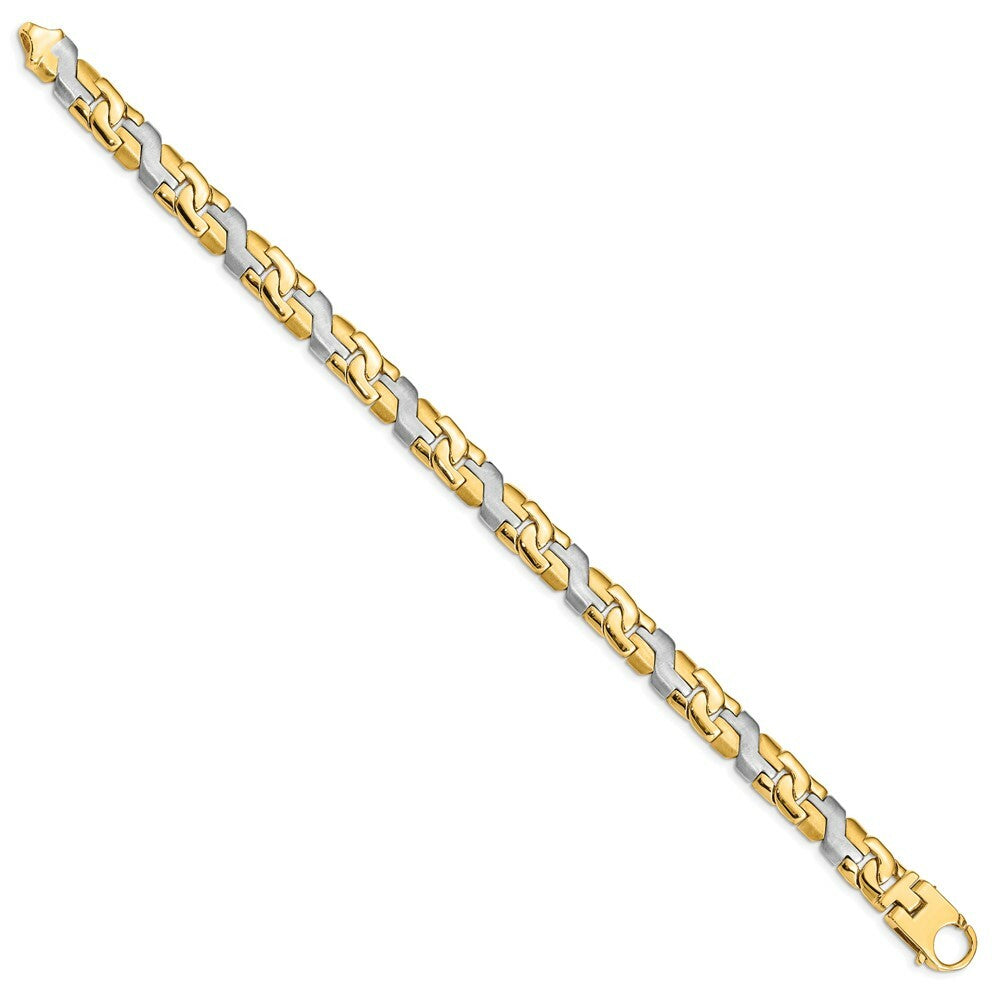 14K Two-tone Gold 8.35mm Satin & Polished Fancy Link B Bracelet  Length 9'' inches