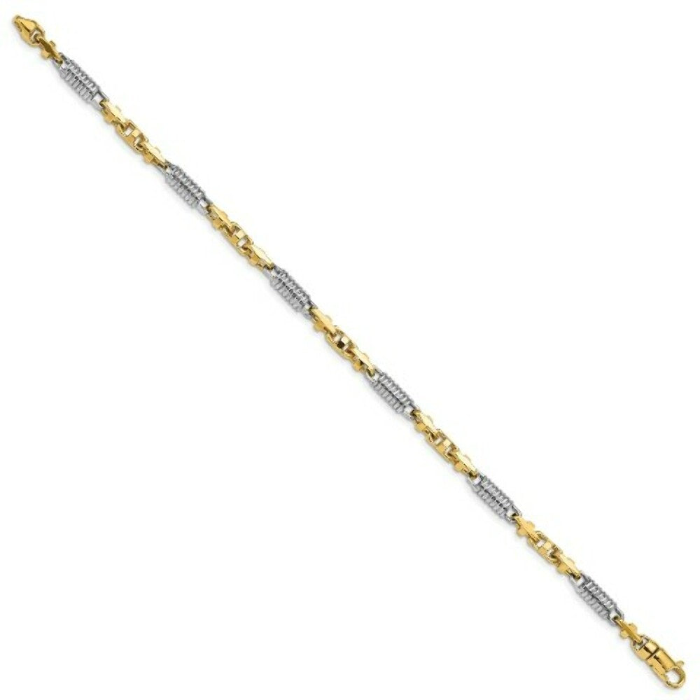 14K Two-tone Gold 4.6mm Hand-polished Fancy Link Bracelet