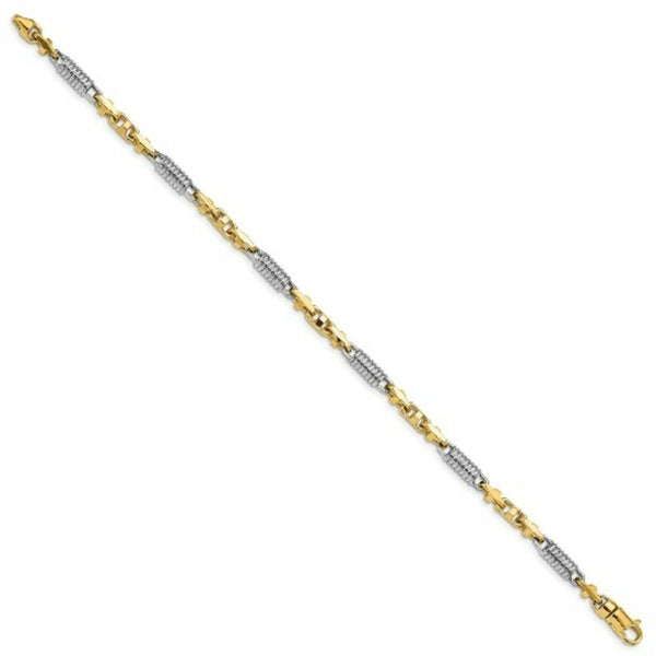 14K Two-tone Gold 4.6mm Hand-polished Fancy Link Bracelet
