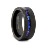 Load image into Gallery viewer, Mens Sandblasted Black Tungsten Crushed Alexandrite and Dark Blue &amp; Purple Crushed Goldstone Wedding Ring - 8mm Wide - Style name: MIRAGE
