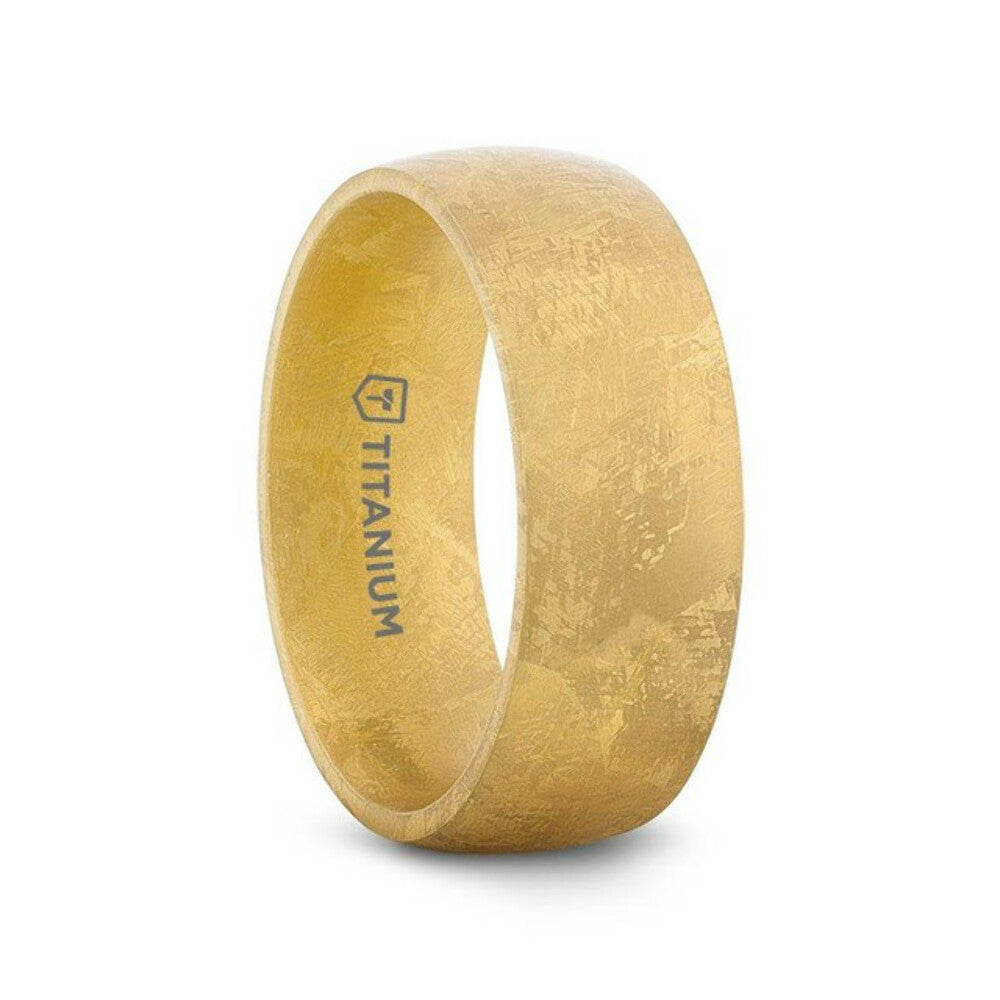 Mens Domed Gold Plated Titanium Ring with Meteorite Pattern Wedding Ring - 8mm Wide - Style name: MYSTIC