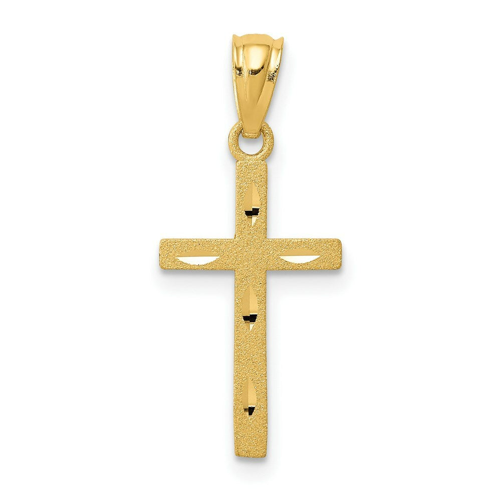 14K Yellow Gold Satin & Diamond-cut Cross Pendant
