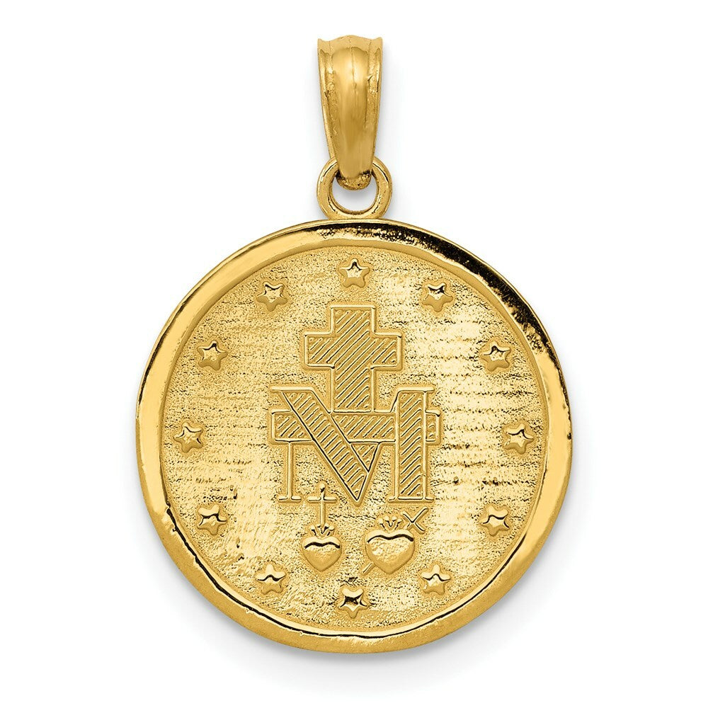 14K Yellow Gold Miraculous Medal Pendant 15mm width