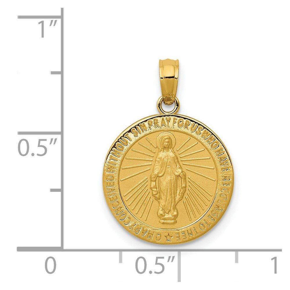 14K Yellow Gold Miraculous Medal Pendant 15mm width