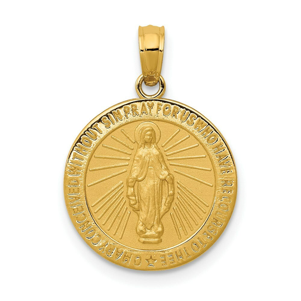 14K Yellow Gold Miraculous Medal Pendant 15mm width