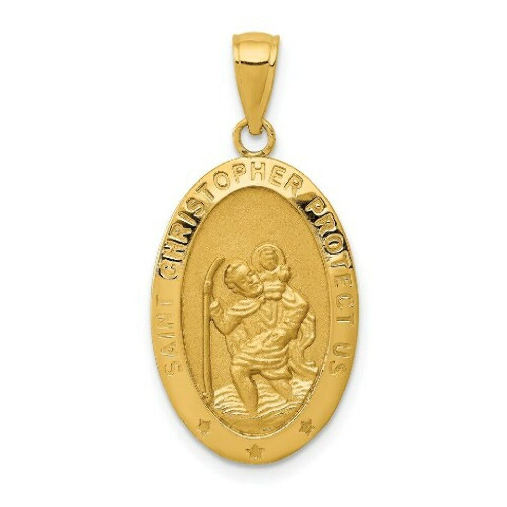 14K Yellow Gold Saint Christopher Medal Pendant 16mm width