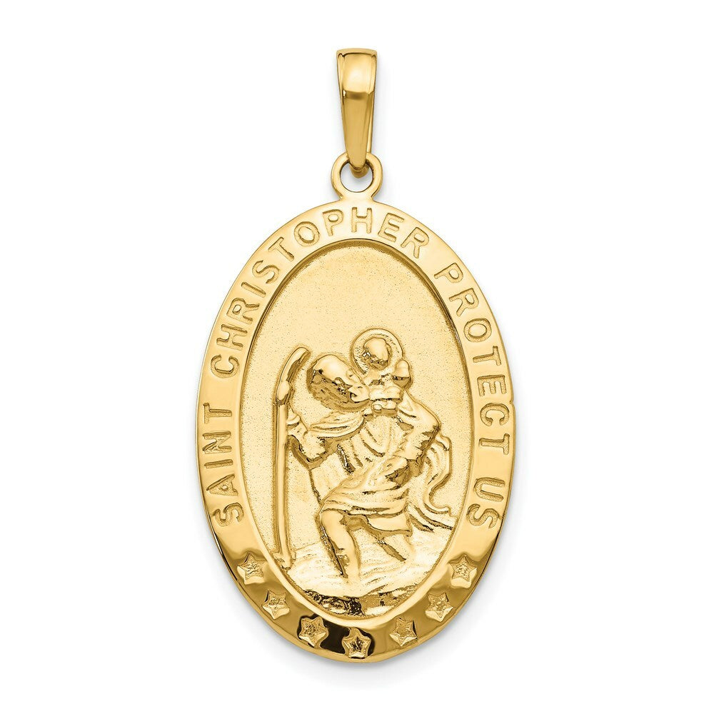 14K Yellow Gold Saint Christopher Medal Pendant 18mm width