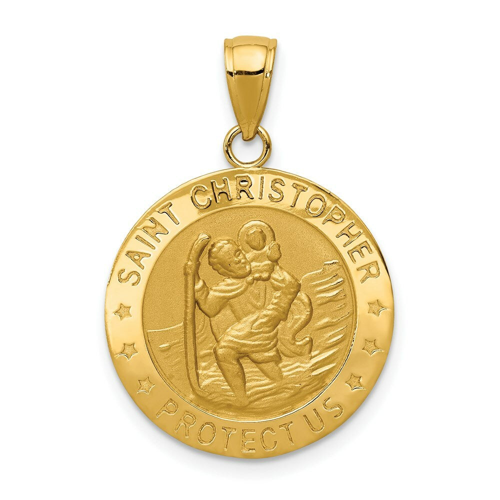 14K Yellow Gold Saint Christopher Medal Pendant 19mm width