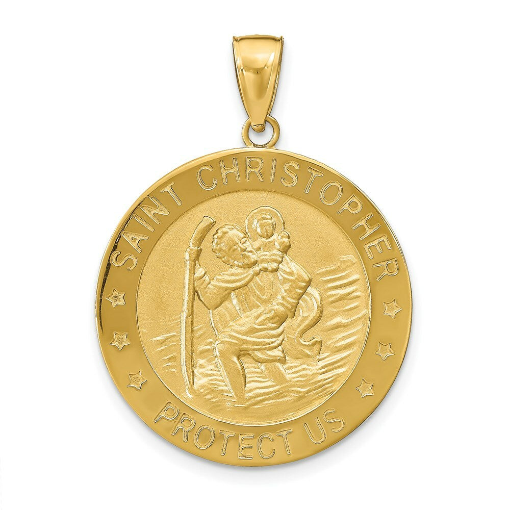 14K Yellow Gold Saint Christopher Medal Pendant 26mm width