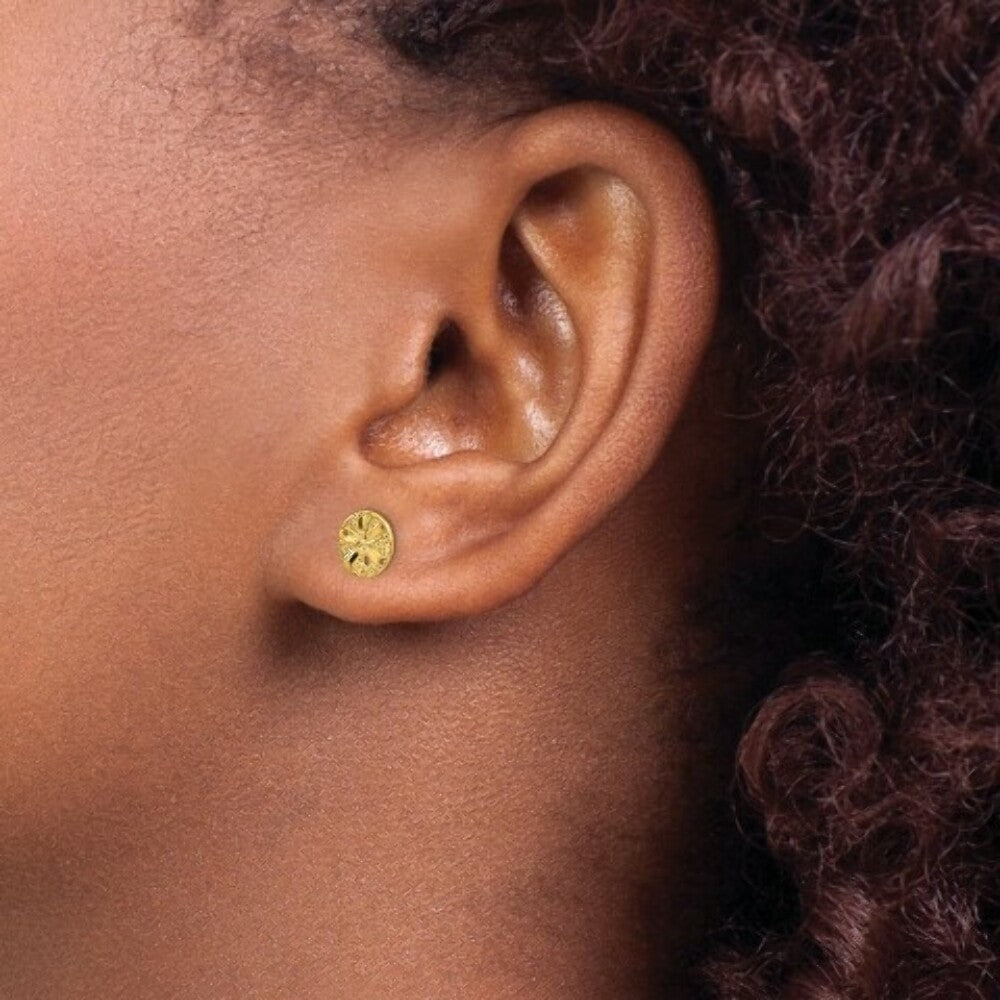 14K Yellow Gold Diamond-Cut Sand Dollar Post Earrings