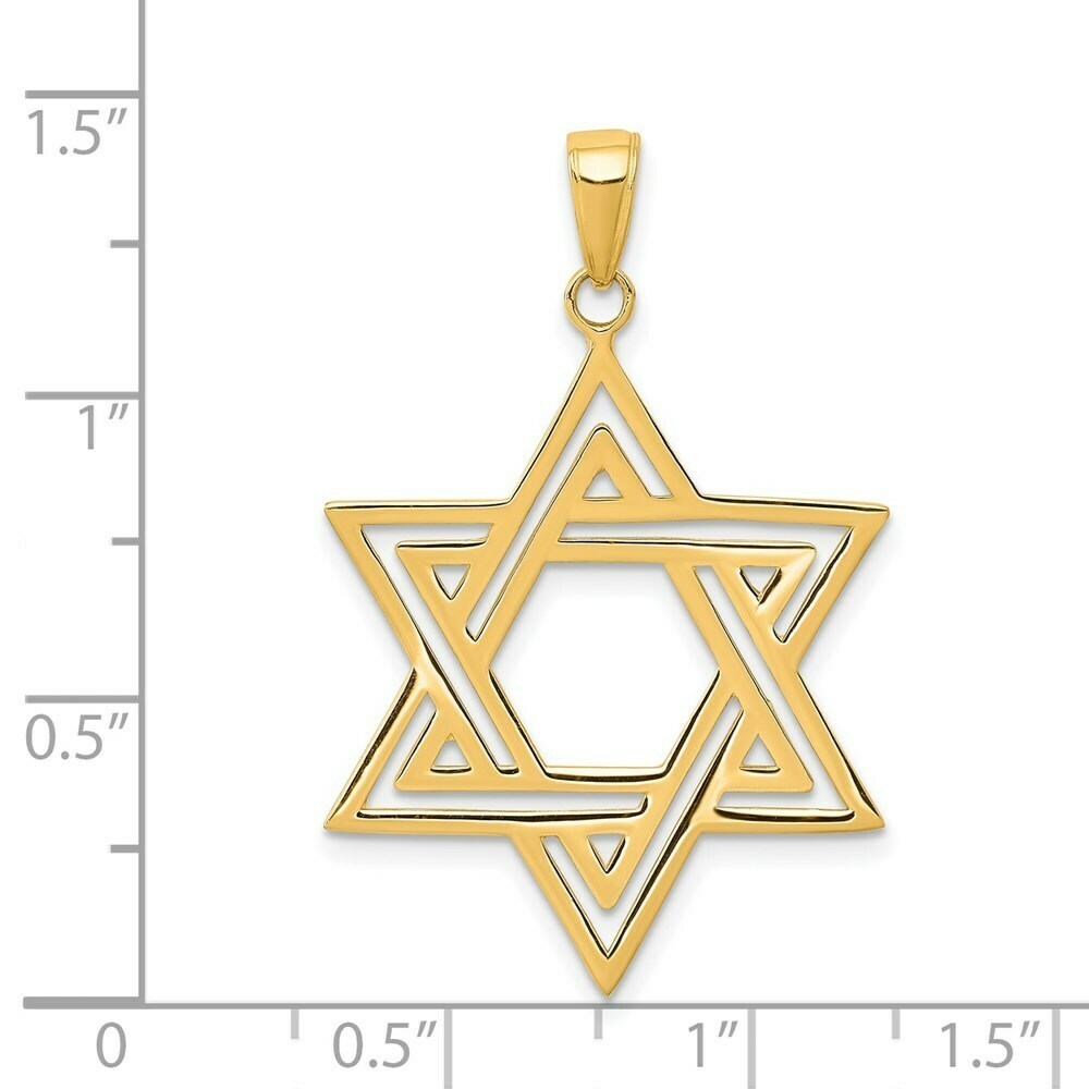 14K Yellow Gold Solid Polished Star of David Charm