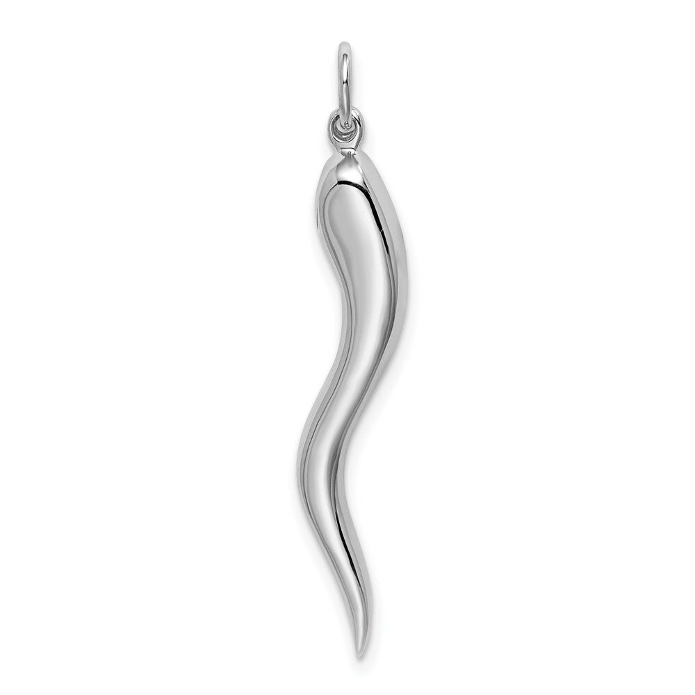14K White Gold Solid Polished 3-Dimensional Large Italian Horn Charm