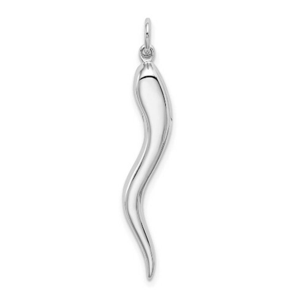 14K White Gold Solid Polished 3-Dimensional Large Italian Horn Charm
