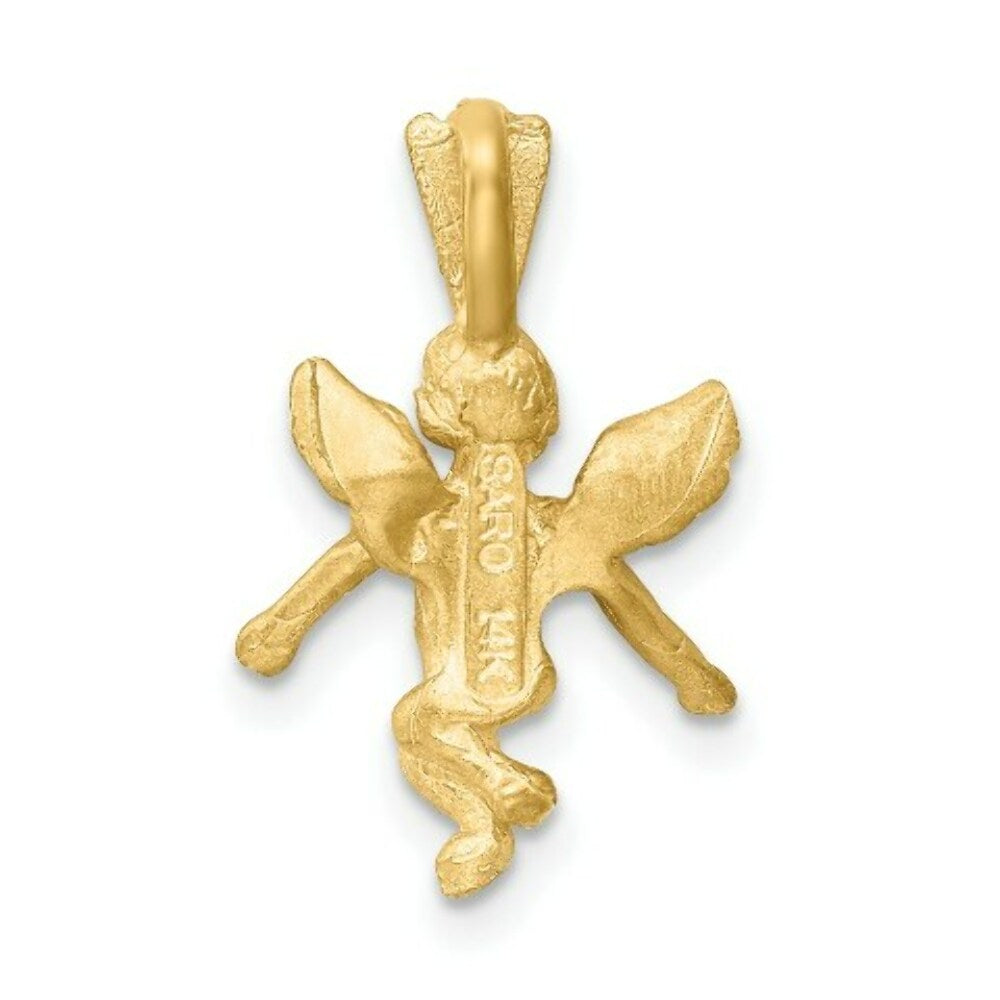 14K Yellow Gold Satin & Diamond-cut Angel Charm