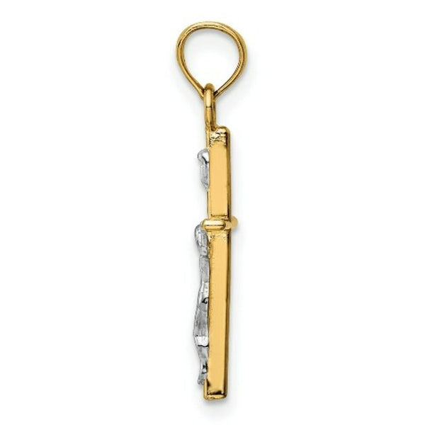 14K Two-tone Gold INRI Crucifix Pendant 25mm length