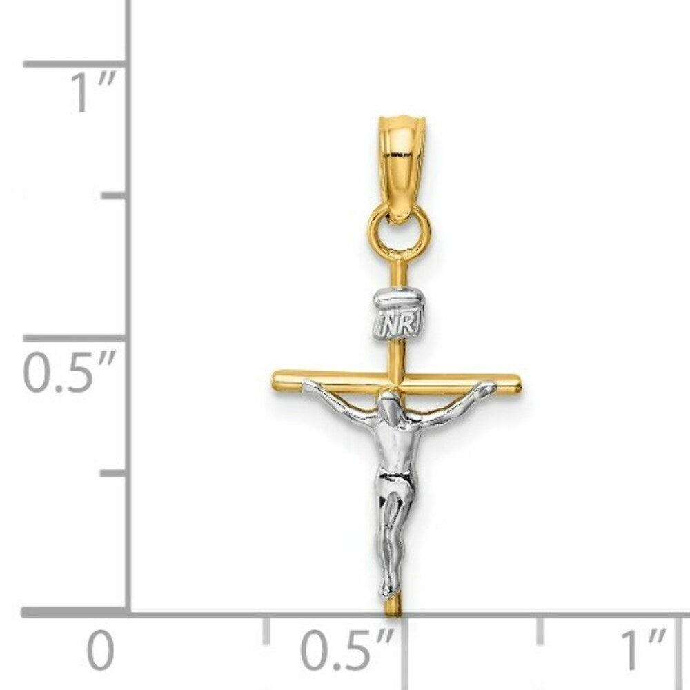 14K Two-tone Gold INRI Crucifix Pendant 25mm length