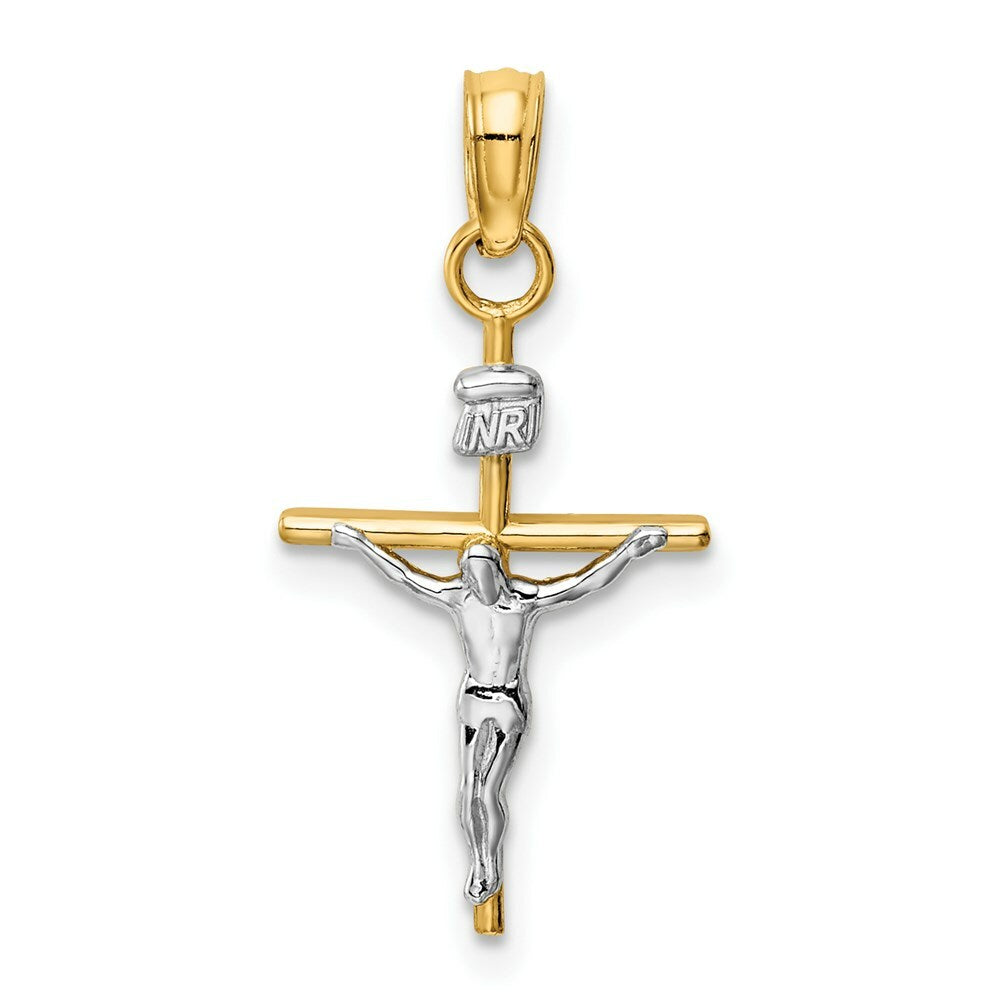 14K Two-tone Gold INRI Crucifix Pendant 25mm length