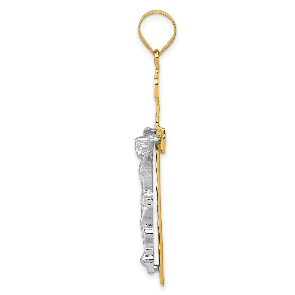 14K Two-tone Gold INRI Crucifix Pendant 52mm length