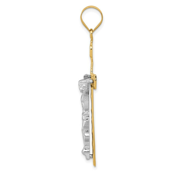 14K Two-tone Gold INRI Crucifix Pendant 52mm length